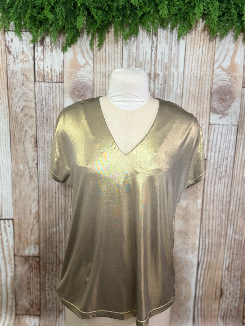 Metallic Gold V-Neck Women's Top